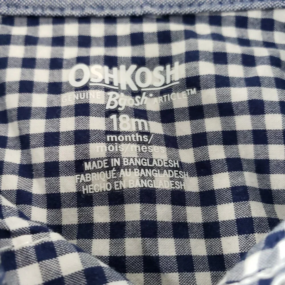 OshKosh Boys 18M Blue Gingham Button Up Shirt Short Sleeve